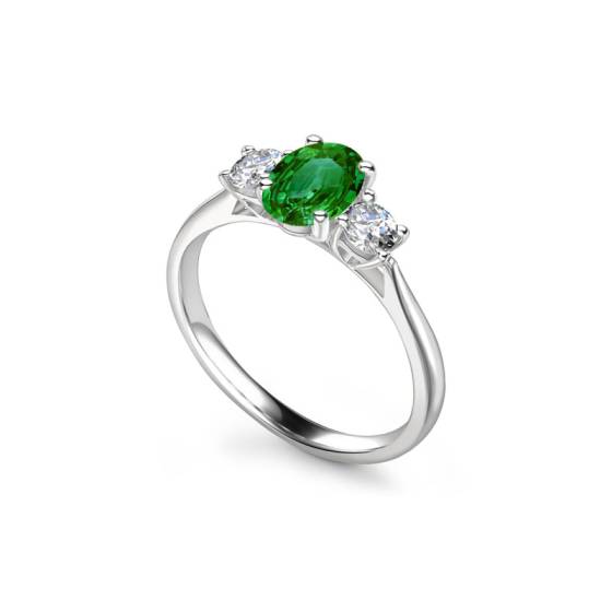 0.75ct VS/E-F Oval Green Emerald and Diamond Gemstone Ring