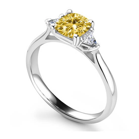 0.75ct VS2/FY Cushion Yellow Diamond Trilogy Ring