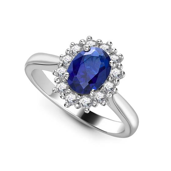 1.20ct VS/E-F Oval Blue Sapphire and Diamond Cluster Ring