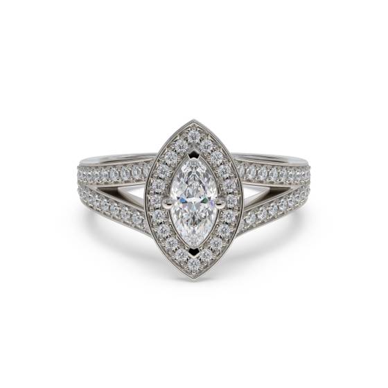 0.80ct SI2/E Marquise Diamond Single Halo Split Shoulder Set Ring