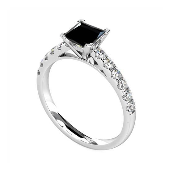 1.00ct VVS/D-E Princess cut Diamonds Black Diamond Shoulder Set Ring