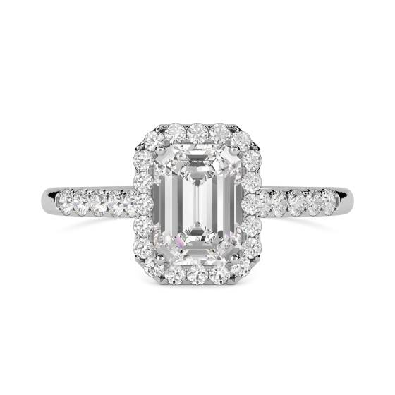 1.30ct SI1/G Emerald Diamond Single Halo Shoulder Set Ring