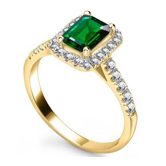 1.50ct VS/E-F Emerald Gemstone Halo Shoulder Set Ring