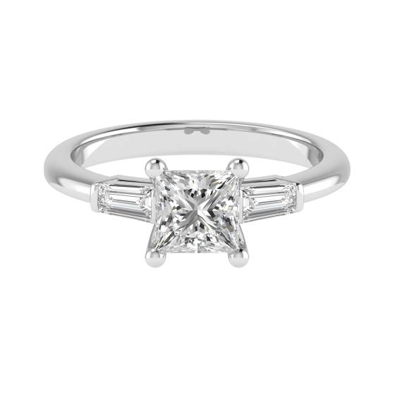 GIA Certified 1.20ct SI2/E Princess and Baguette Diamond Trilogy Ring