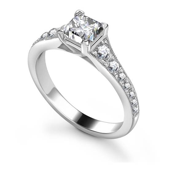 1.30ct SI2/F Princess Shoulder Set Diamond Engagement Ring