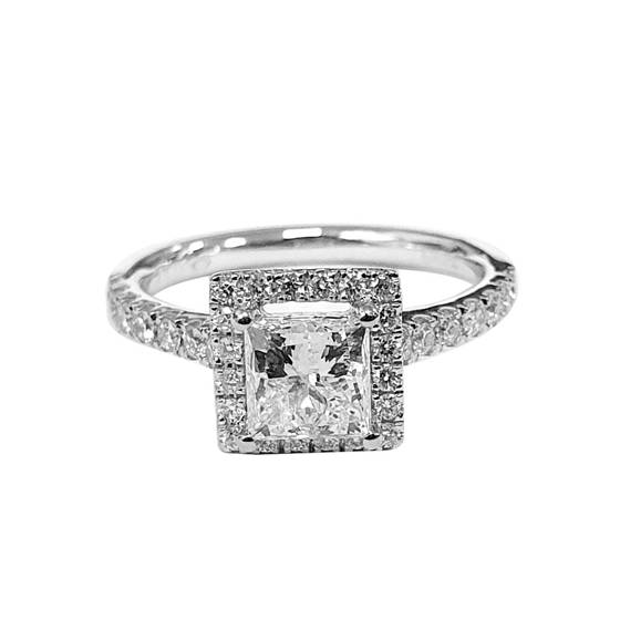 1.30ct SI/F Princess Halo Shoulder Set Engagement Ring