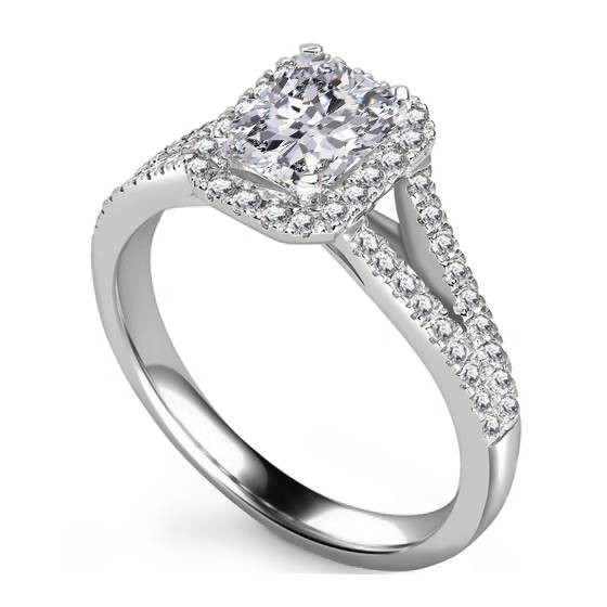 0.90ct SI2/E Radiant Diamond Single Halo Shoulder Set Ring