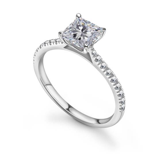 1.31ct SI1/F Shoulder Set Princess Diamond Engagement Ring