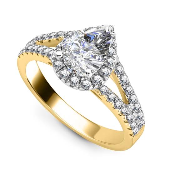 0.85ct VS2/E Pear Diamond Halo Shoulder Set Ring