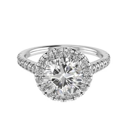 1.60ct VS/E-F Round Lab Grown Diamond Halo Shoulder Set Ring