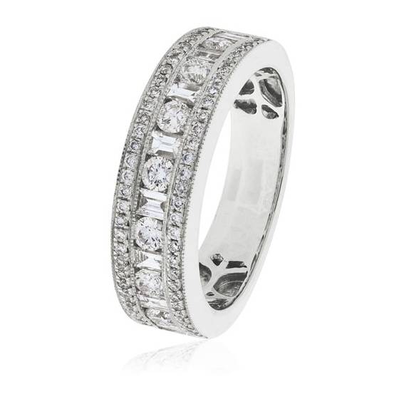 1.00ct VS/E-F Round and Baguette Diamond Multi Row Dress Ring