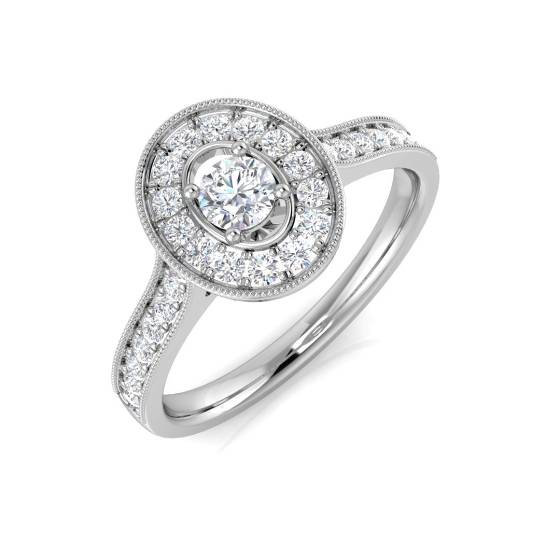 0.37ct VS1/E-F Round cut Diamonds Halo Shoulder Set Ring