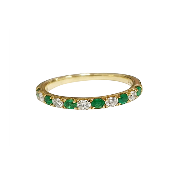 0.41ct SI/F-G Emerald and Diamond Half Eternity Gemstone Ring