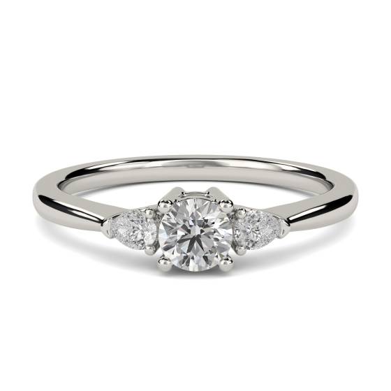 0.50ct SI/F Elegant Round and Pear Diamond Trilogy Ring