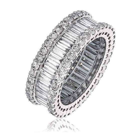 4.00ct VS/E-F Round and Baguette Diamond Mulit Row Dress Ring