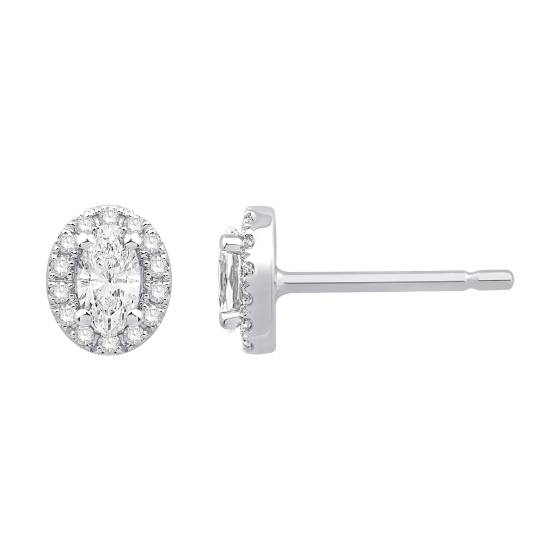 0.53ct VS/F-G Oval Diamond Halo Earrings