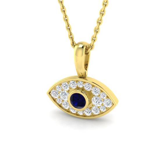 0.38ct SI2/G Round cut Blue Sapphire Gemstone Pendant in 9k Yellow Gold