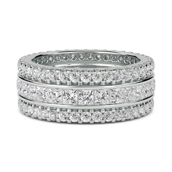 2.70ct VS/E-F Round and Princess Diamond Full Set 3 Row Dress Ring