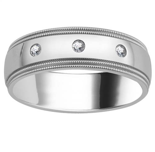 7mm Mens Round Diamond Ring set in White Gold