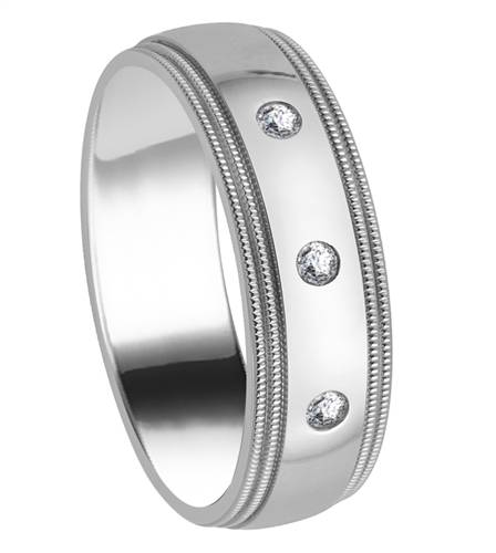 7mm Mens Round Diamond Ring set in White Gold