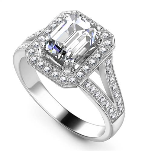 Emerald Diamond Single Halo Shoulder Set Ring Image