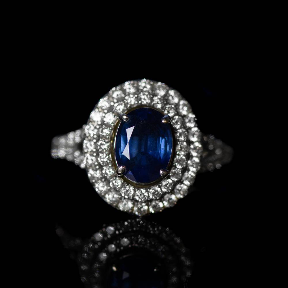 Blue Sapphire & Diamond Halo Ring W