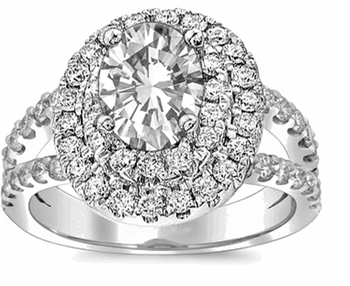 Oval Diamond Double Halo Shoulder Set Ring W