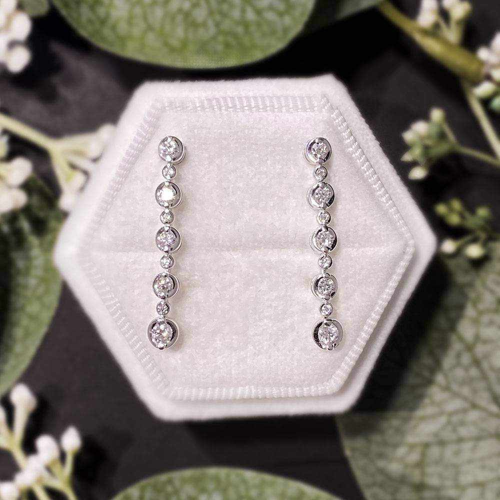 Elegant Round Diamond Drop Earrings White Gold