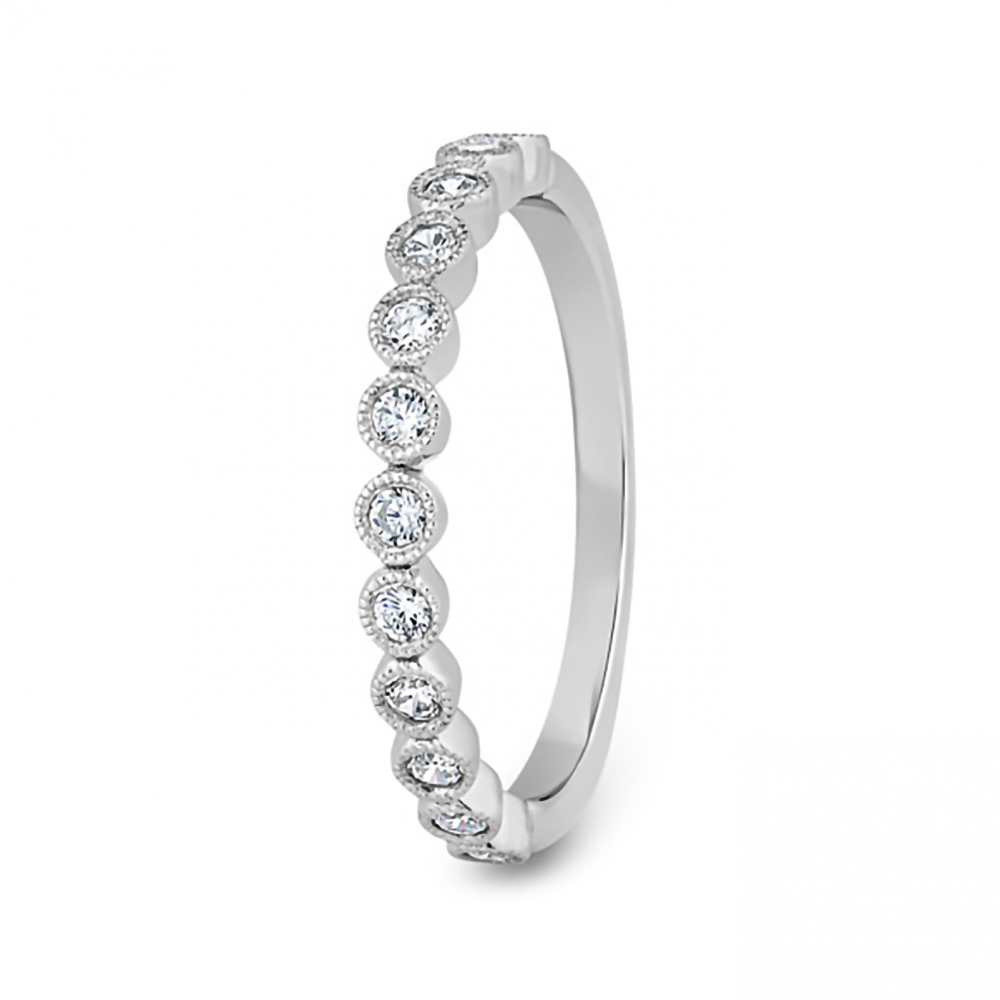 Round Brilliant Cut Millgrain Bezel Set Half Eternity Ring W