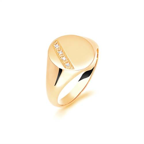 Round Diamond Gents Oval Signet Ring Yellow Gold