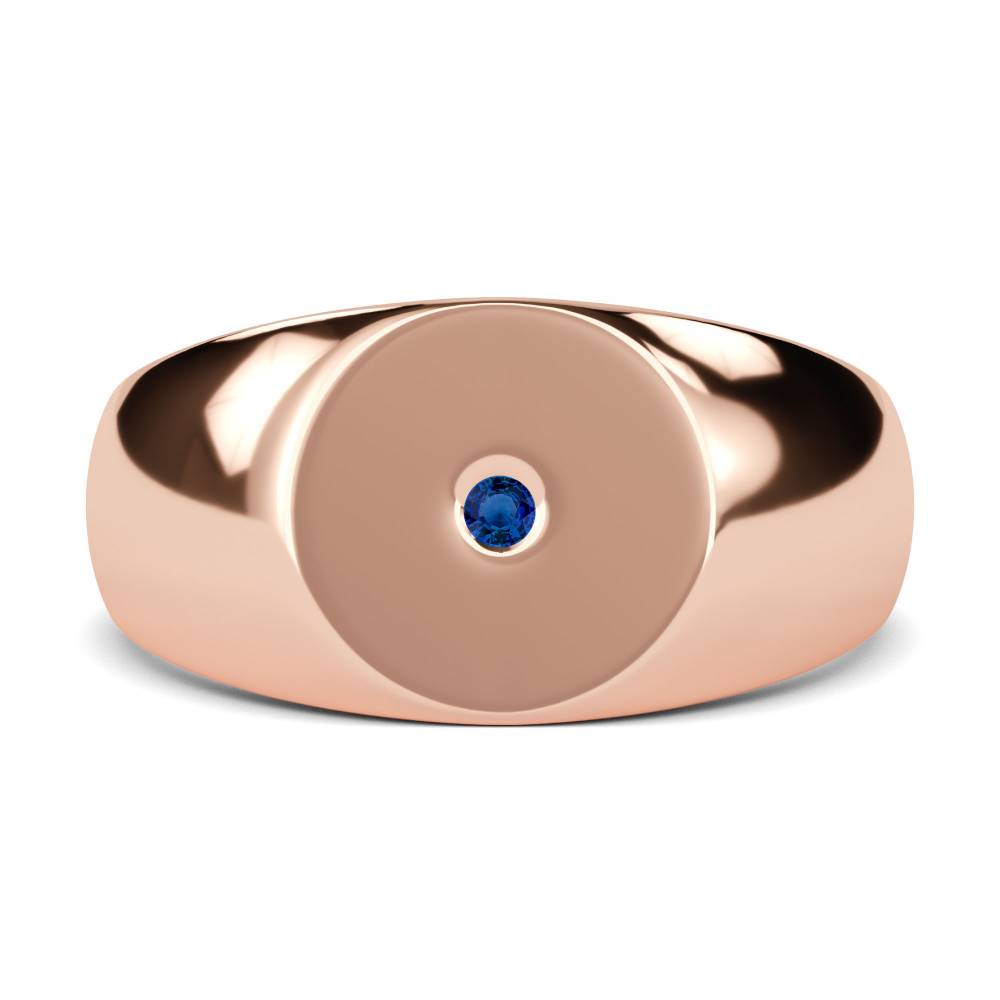 Round Blue Sapphire Gemstone Gents Oval Signet Ring Image