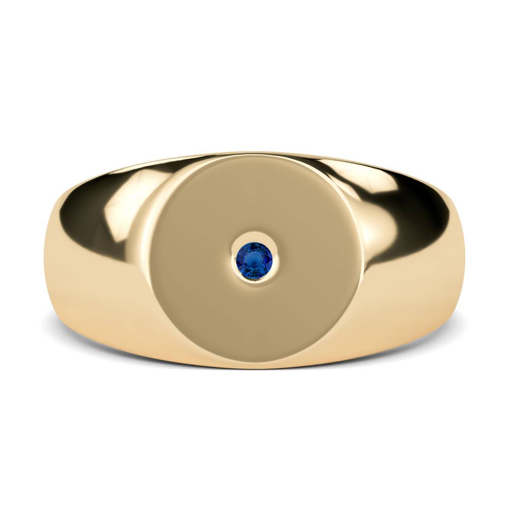 Round Blue Sapphire Gemstone Gents Oval Signet Ring Image
