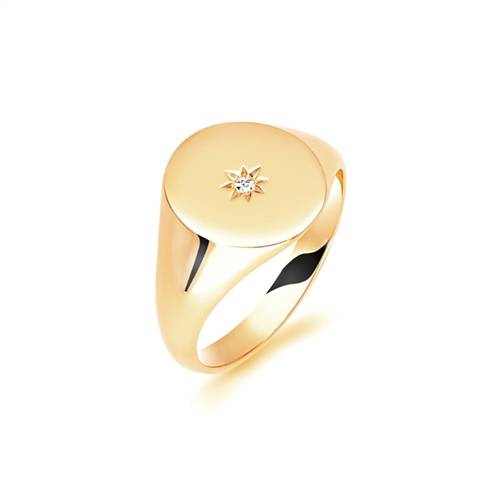 Round Diamond Gents Oval Signet Ring Yellow Gold