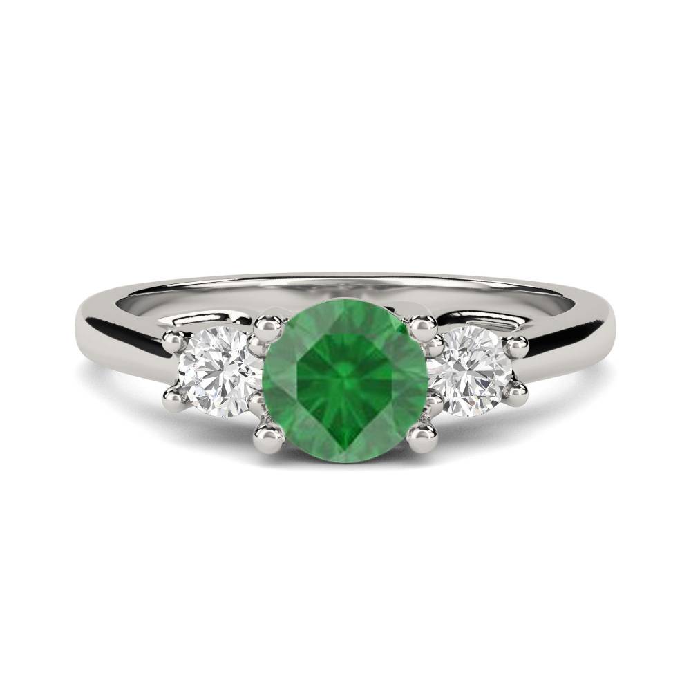 3 Stone Emerald Diamond Ring With Shoulder Diamonds P