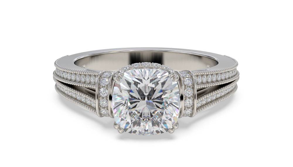 Ribbon Cushion Diamond Vintage Ring set in Platinum