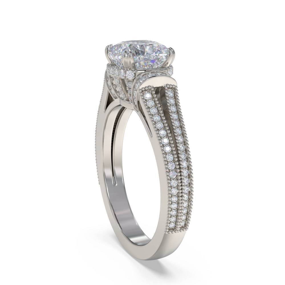 Ribbon Cushion Diamond Vintage Ring set in Platinum