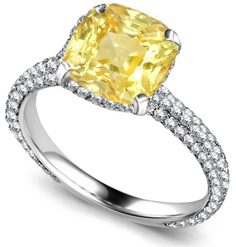 Yellow Cushion Diamond Collar Single Halo Engagement Ring P