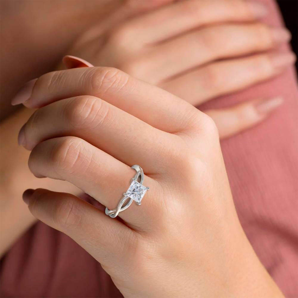 Infinity Love Swirl Princess Diamond Engagement Ring set in Platinum