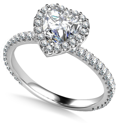 Heart Shaped Diamond Single Halo Shoulder Set Ring Image
