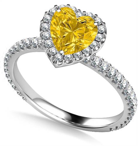 Yellow Heart Shaped Diamond Single Halo Shoulder Set Ring P