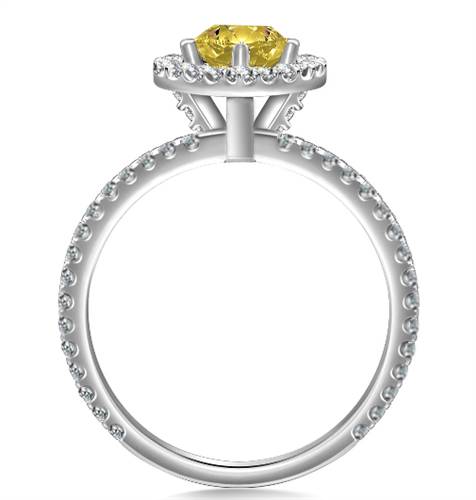 Yellow Heart Shaped Diamond Single Halo Shoulder Set Ring P