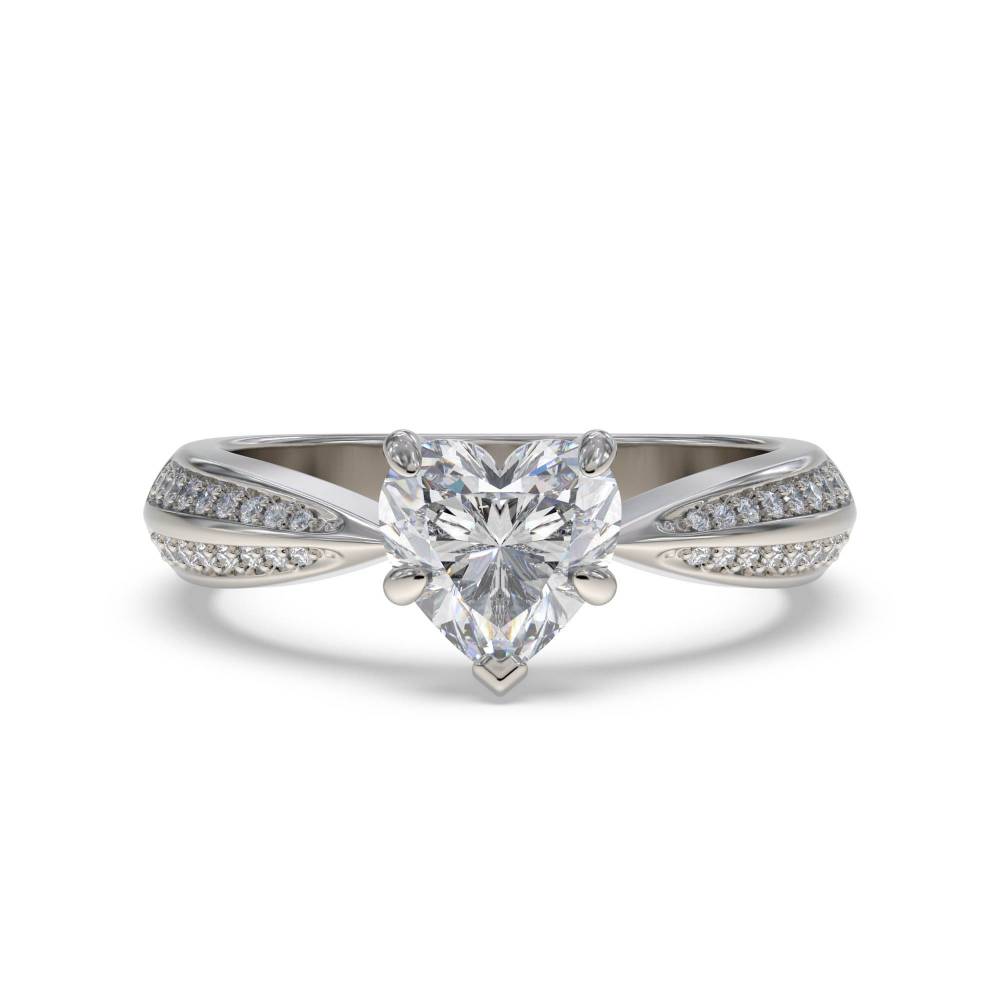 Heart & Round Diamond Engagement Ring set in Platinum