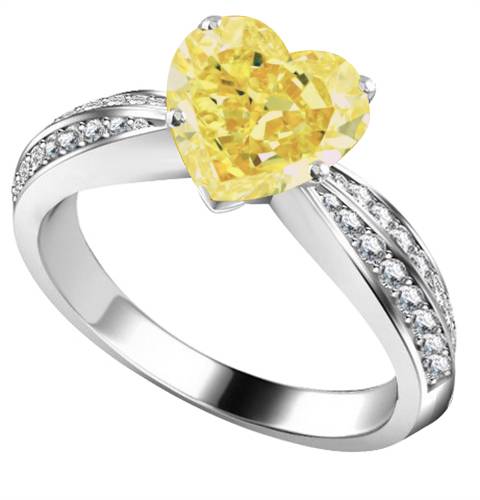 Yellow Heart Shaped Diamond Shoulder Set Ring P