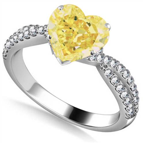 Yellow Heart Shaped Diamond Shoulder Set Ring P