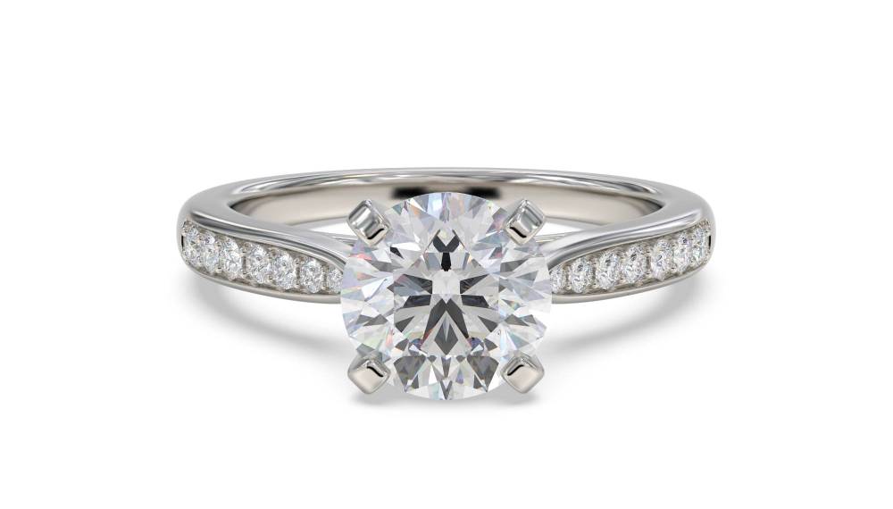 Round Diamond Shoulder Set Ring set in Platinum