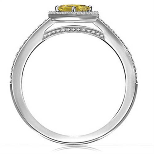 Fancy Yellow Marquise Diamond Single Halo Shoulder Set Ring P