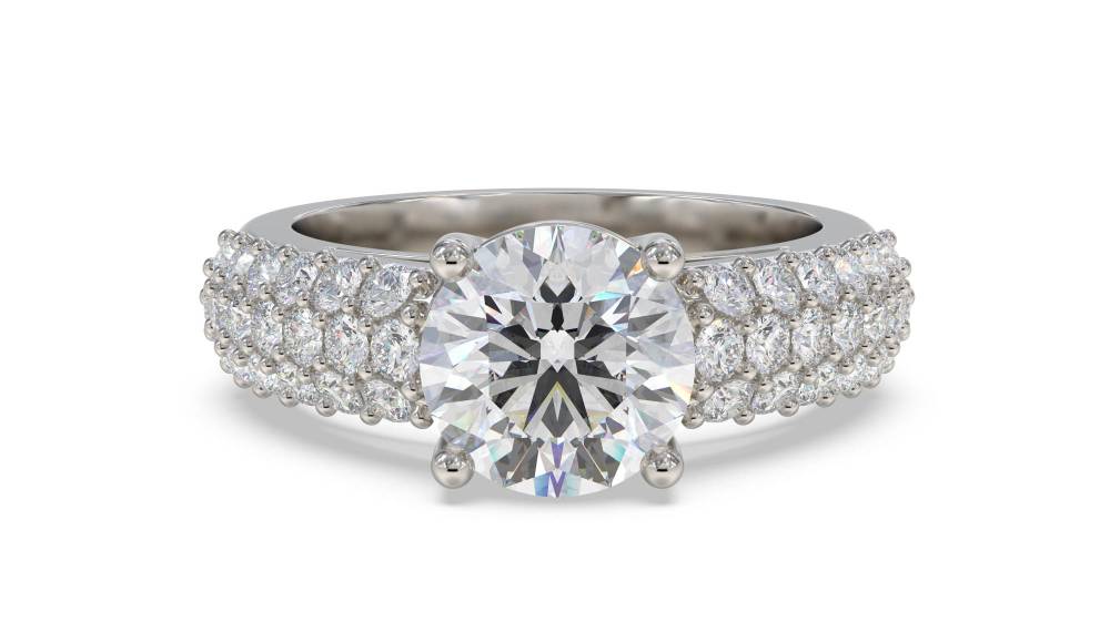 Three Row Round Diamond Vintage Ring set in Platinum