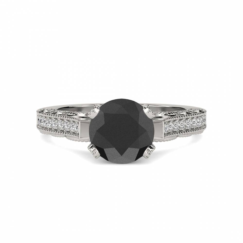 Round Black Diamond Wishbone Ring P