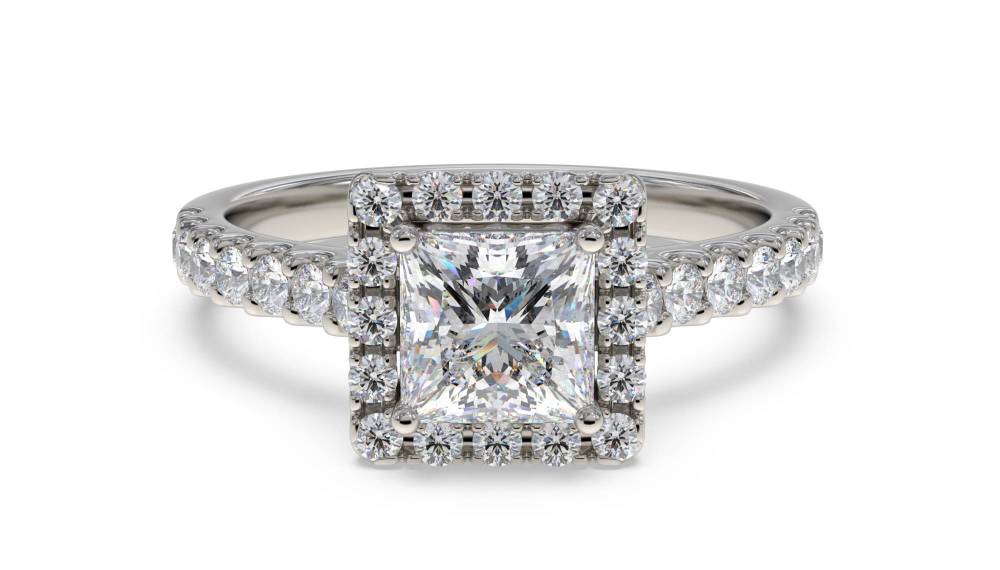 Princess Diamond Single Halo Shoulder Set Ring set in Platinum