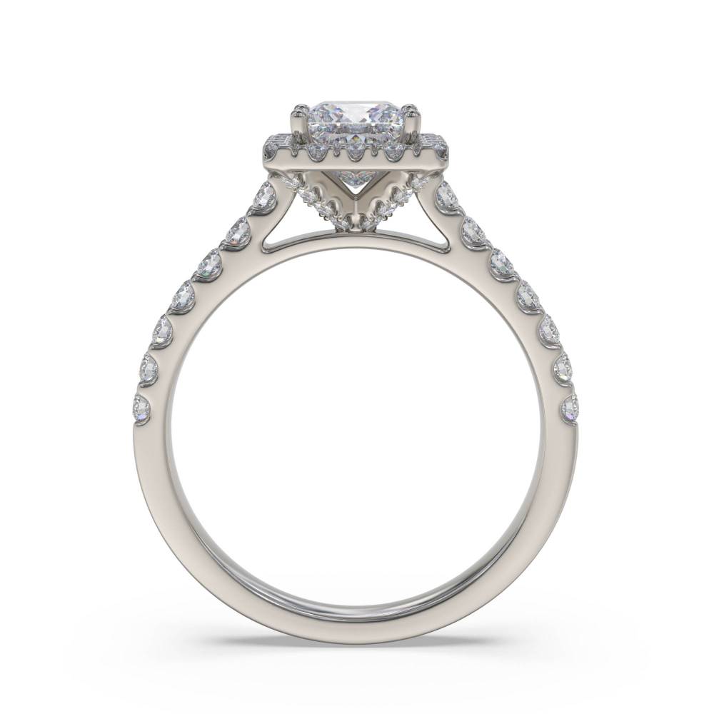 Princess Diamond Single Halo Shoulder Set Ring set in Platinum